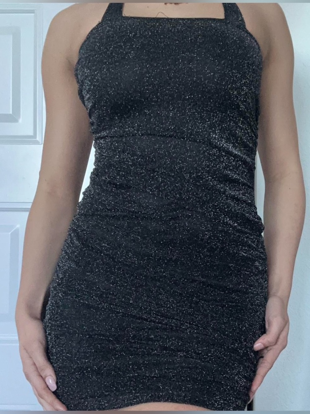 Sparkle Halter Bodycon Dress - Black